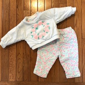 VTG Offspring Baby Quilted Reversible 2-Piece Pants Top Set Flowers Sz 3-6 Mos